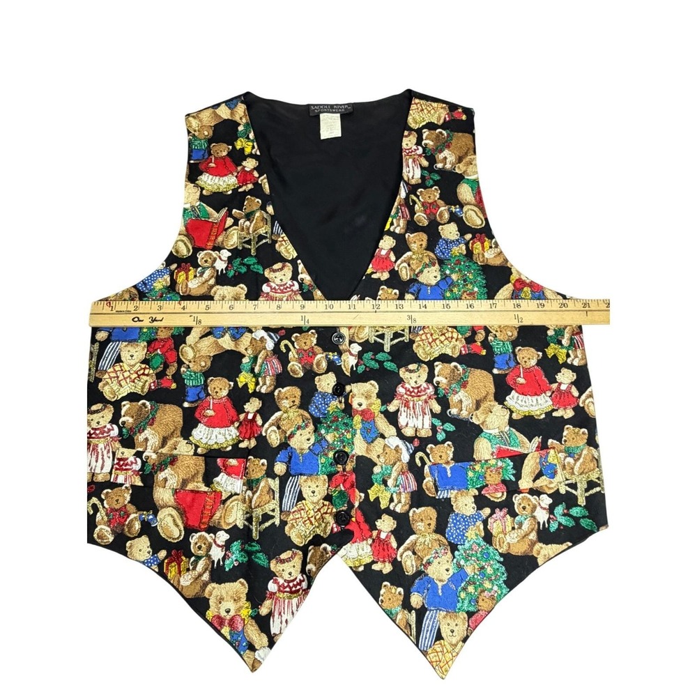 Vintage 90s Christmas Teddy Bear Vest Women's Size L Saddle River USA Holiday - Picture 7 of 10